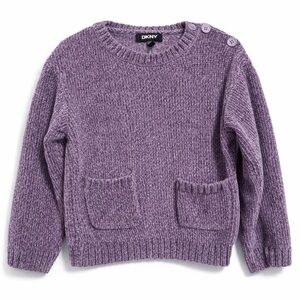 DKNY Girls Violet Chenille Knit Sweater Size 3T | Soft Pocket Pullover